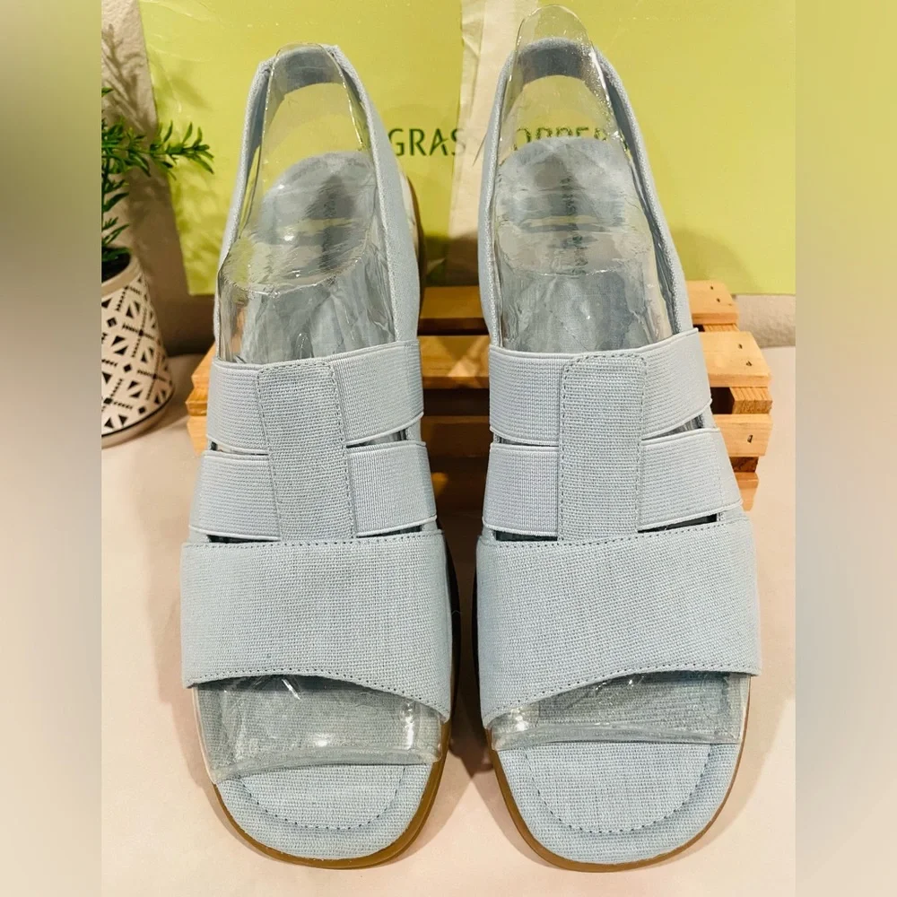 💥3/$50 Grasshoppers “Amelia III” Women's Blue Chambray Fabric Slingback Sandals